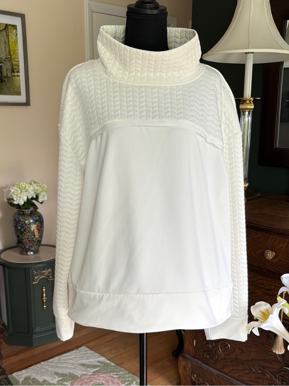 Women's Cream Cable-Knit Funnel Neck Sweater